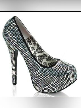 Bordello Teeze-06R AB Rhinestone Platform Heels Size 8 NWT